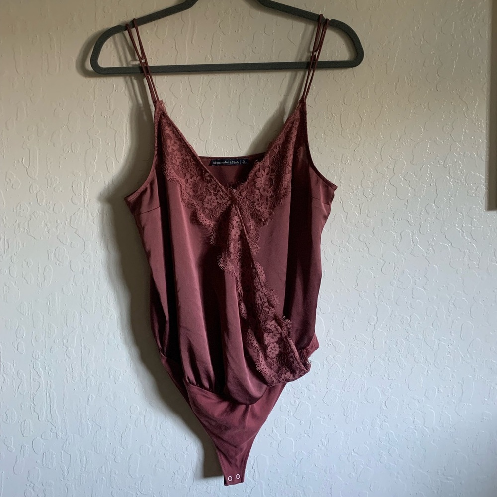 Abercrombie & Fitch Lace Trim Burgundy Bodysuit